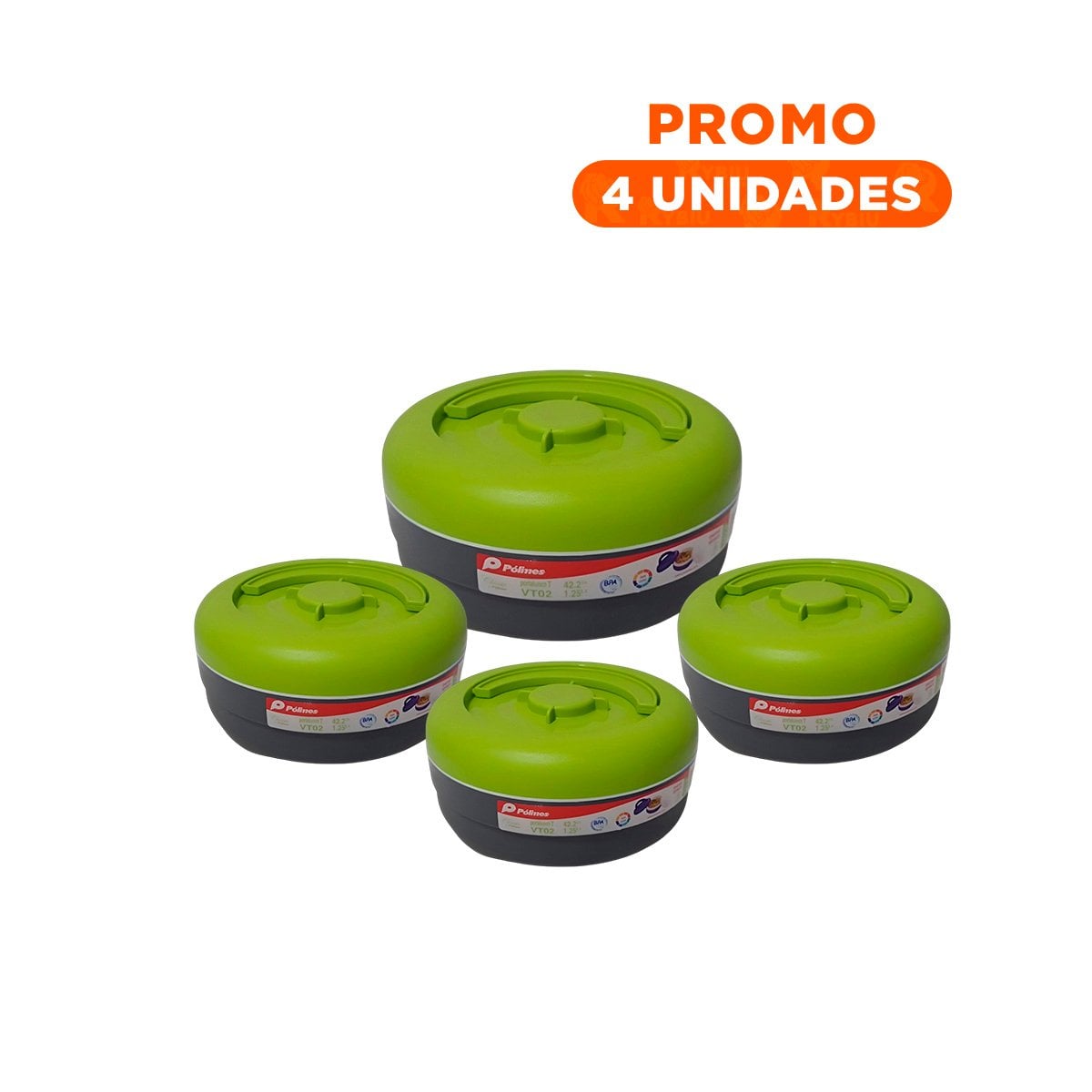 PACK4 LONCHERA TERMICA CIRCULAR 1.25L CON AISLAMIENTO VERDE CLARO Y PLOMO - 1
