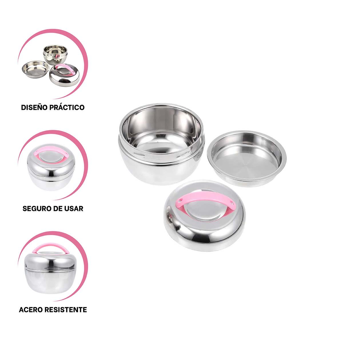 RECIPIENTE TERMO ROSA Y PLOMO CIRCULAR PARA GUARDAR ALIMENTOS DE FORMA PRACTICA YPAPEL REGALO - 5