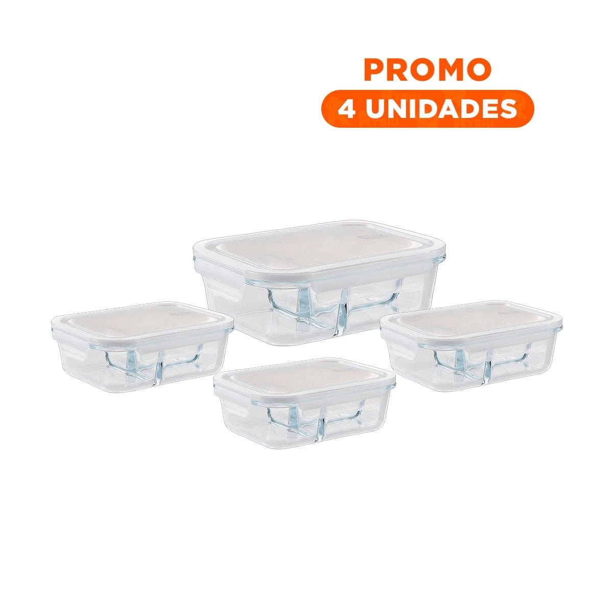 PACK4 TAPER DE VIDRIO 1040ML CON ORGANIZACION INTERNA Y TAPA BLANCA - 1