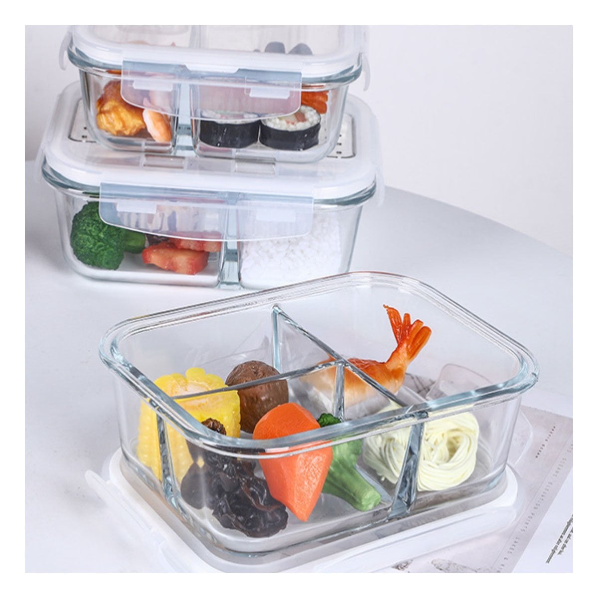 PACK4 TAPER DE VIDRIO 1040ML CON ORGANIZACION INTERNA Y TAPA BLANCA - 3