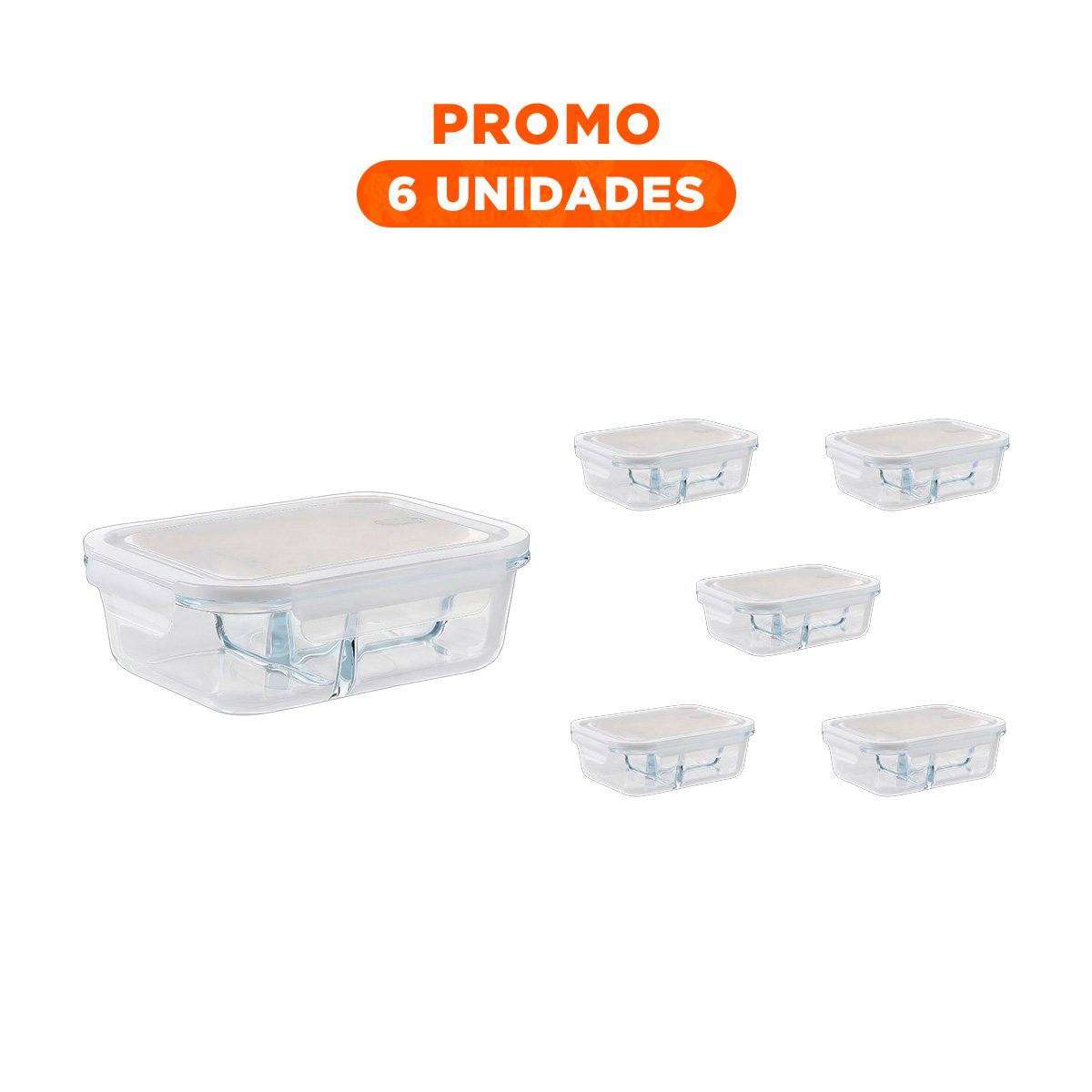 PACK6 TAPER DE VIDRIO 1040ML CON DIVISIONES PARA COCINA YREGALO STICKER - 1