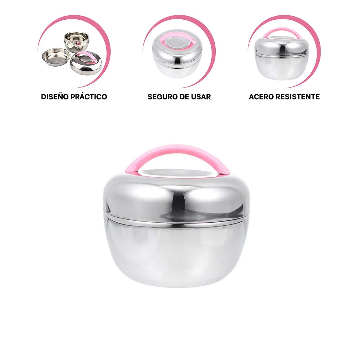 BOTE TERMO ROSA Y PLATEADO 1L CIRCULAR PARA GUARDAR COMIDAS EN CASA O OFICINA YPOST IT - 5