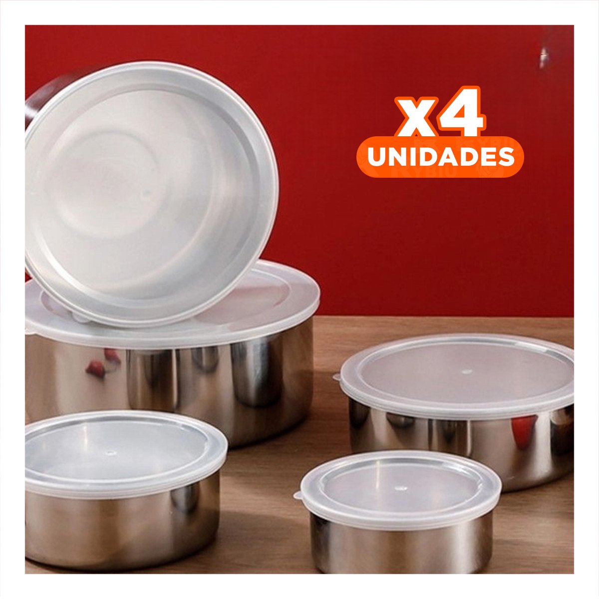 PACK4 CONTENEDOR METALICO CON TAPA DE PLASTICO PARA ALIMENTOS YPAPEL REGALO - 1