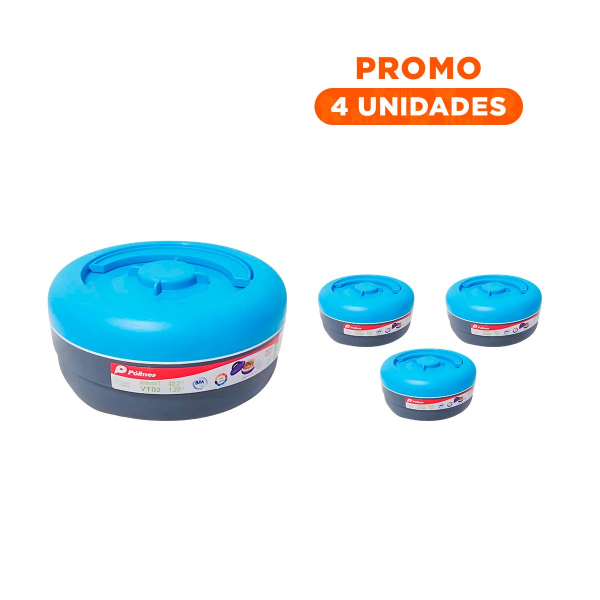 PACK4 LONCHERA TERMICA 1.25L CELESTE Y PLOMO PARA RUTINAS ACTIVAS - 1