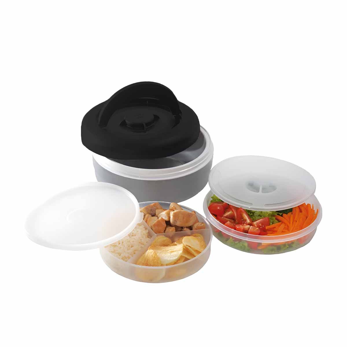 PACK6 LONCHERA PRACTICA 1.25L NEGRO Y PLOMO PARA USO CONTINUO YREGALO STICKER - 2