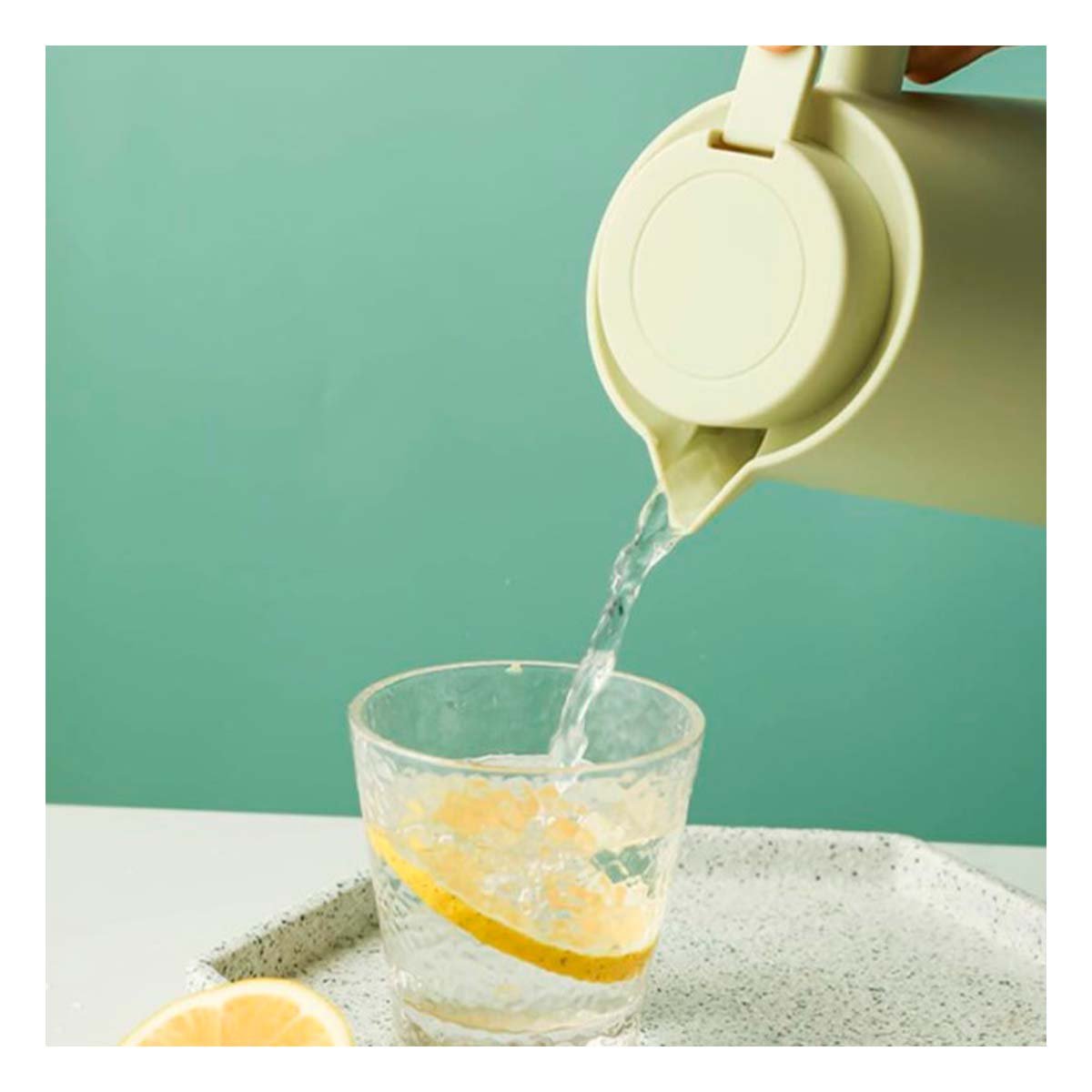 PACK6 BOTELLA TERMO 1L COLOR VERDE CLARO CON MANGO DE MADERA COMODA Y RESISTENTE PARA OFICINA - 2