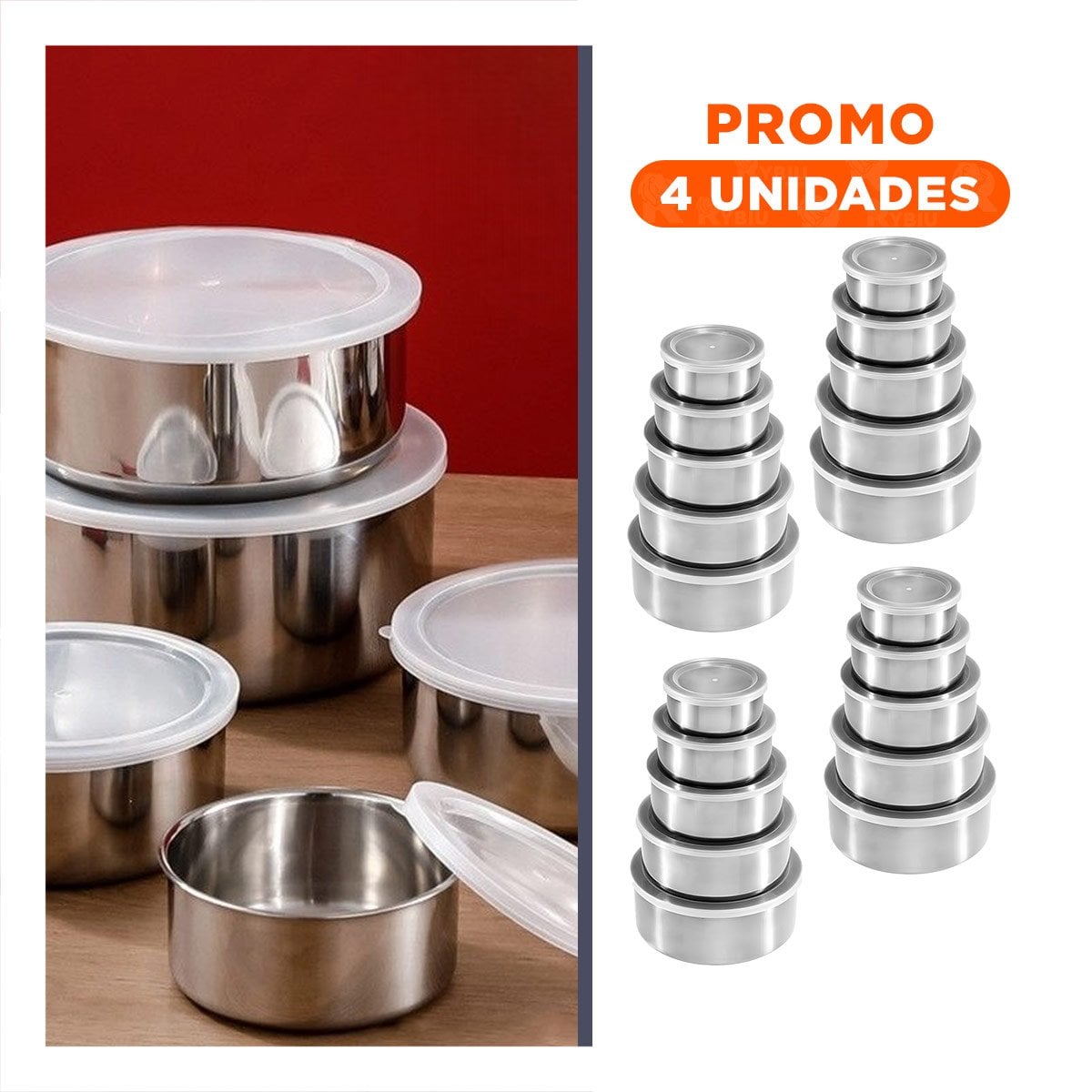 PACK4 SERIE DE ACERO CON TAPA DE PLASTICO PARA COCINA FAMILIAR - 1