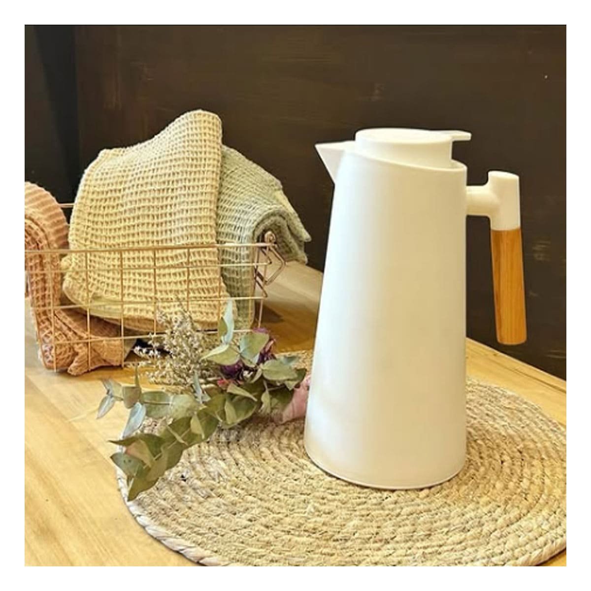PACK4 JARRA TERMO 1L COLOR BLANCO CON MANGO DE MADERA CON TAPA HERMETICA YREGALO STICKER - 3