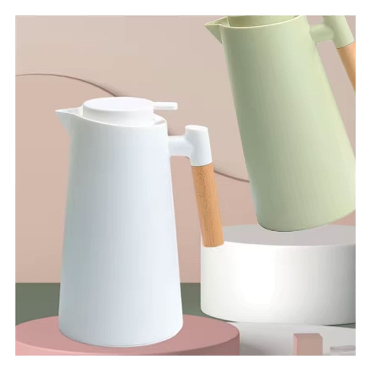 ENVASE TERMO 1L BLANCO CON MANGO DE MADERA PARA MANTENER LIQUIDOS YREGALO STICKER - 2