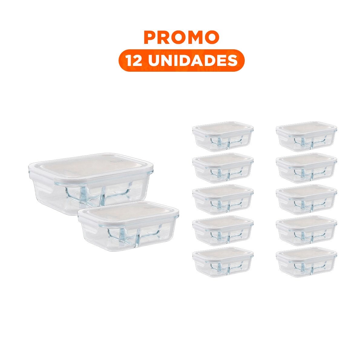 PACK12 RECIPIENTE DE VIDRIO 1040ML TRANSPARENTE CON TAPA FIRME - 1