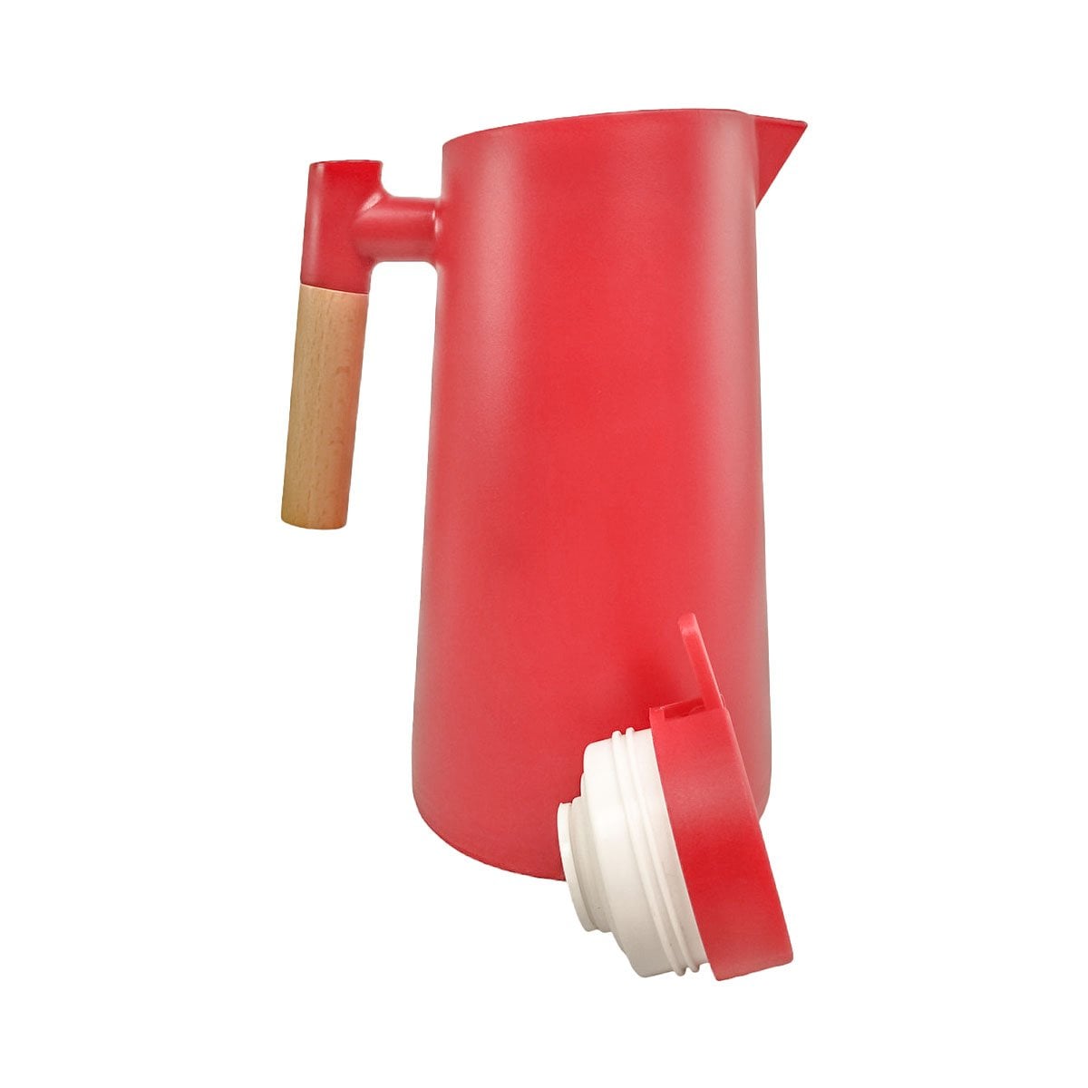 ENVASE TERMO 1L COLOR ROJO CON MANGO DE MADERA PRACTICO PARA MANTENER LIQUIDOS YREGALO STICKER - 1