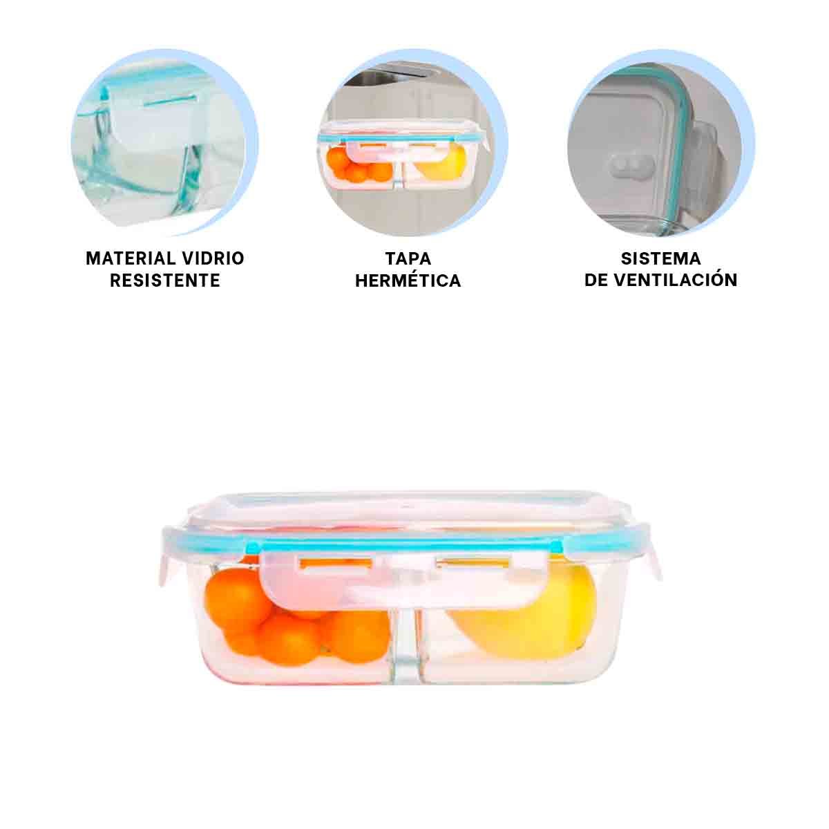 TAPER DE VIDRIO CON TAPA Y 3 DIVISIONES 1040 ML TRANSPARENTE LINEA CELESTE YPAPEL REGALO - 5