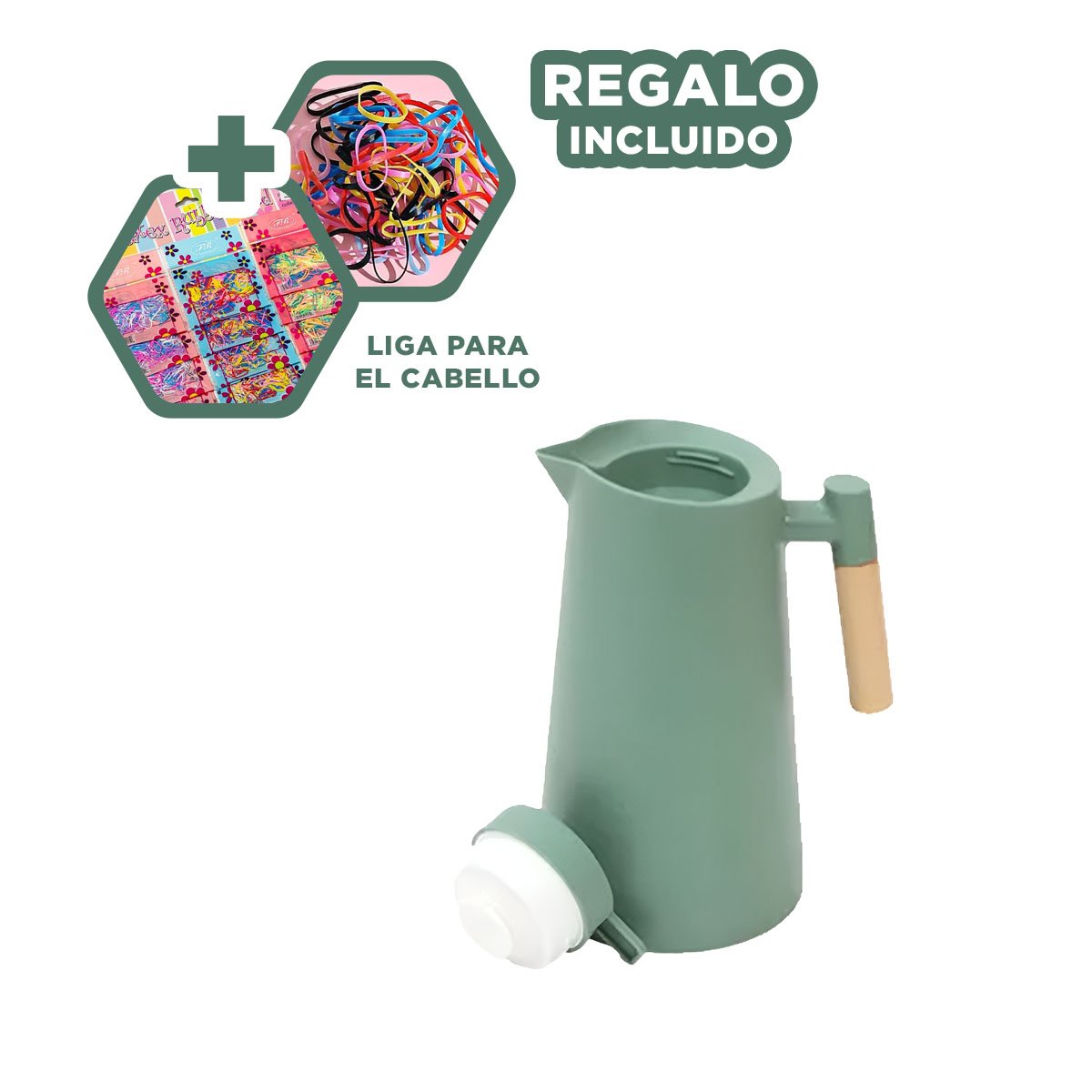 RECIPIENTE TERMO 1L VERDE AGUA CON MANGO DE MADERA FACIL DE USAR Y TRANSPORTAR YLIGAS REGALO - 2