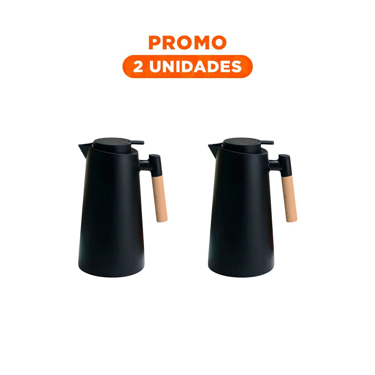 PACK2 ENVASE TERMO 1L COLOR NEGRO CON MANGO DE MADERA CON TAPA HERMETICA YREGALO STICKER - 1