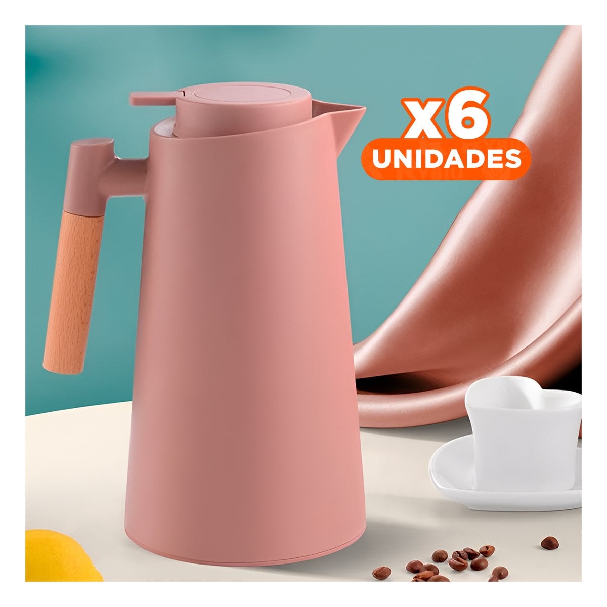 PACK6 ENVASE TERMO 1L MARRON CLARO CON MANGO DE MADERA PARA HOGAR Y COCINA YPAPEL REGALO - 1