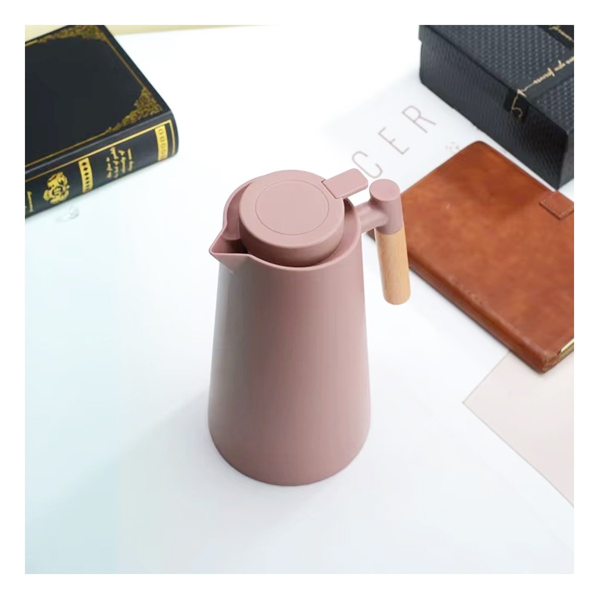 PACK6 ENVASE TERMO 1L MARRON CLARO CON MANGO DE MADERA PARA HOGAR Y COCINA YPAPEL REGALO - 2