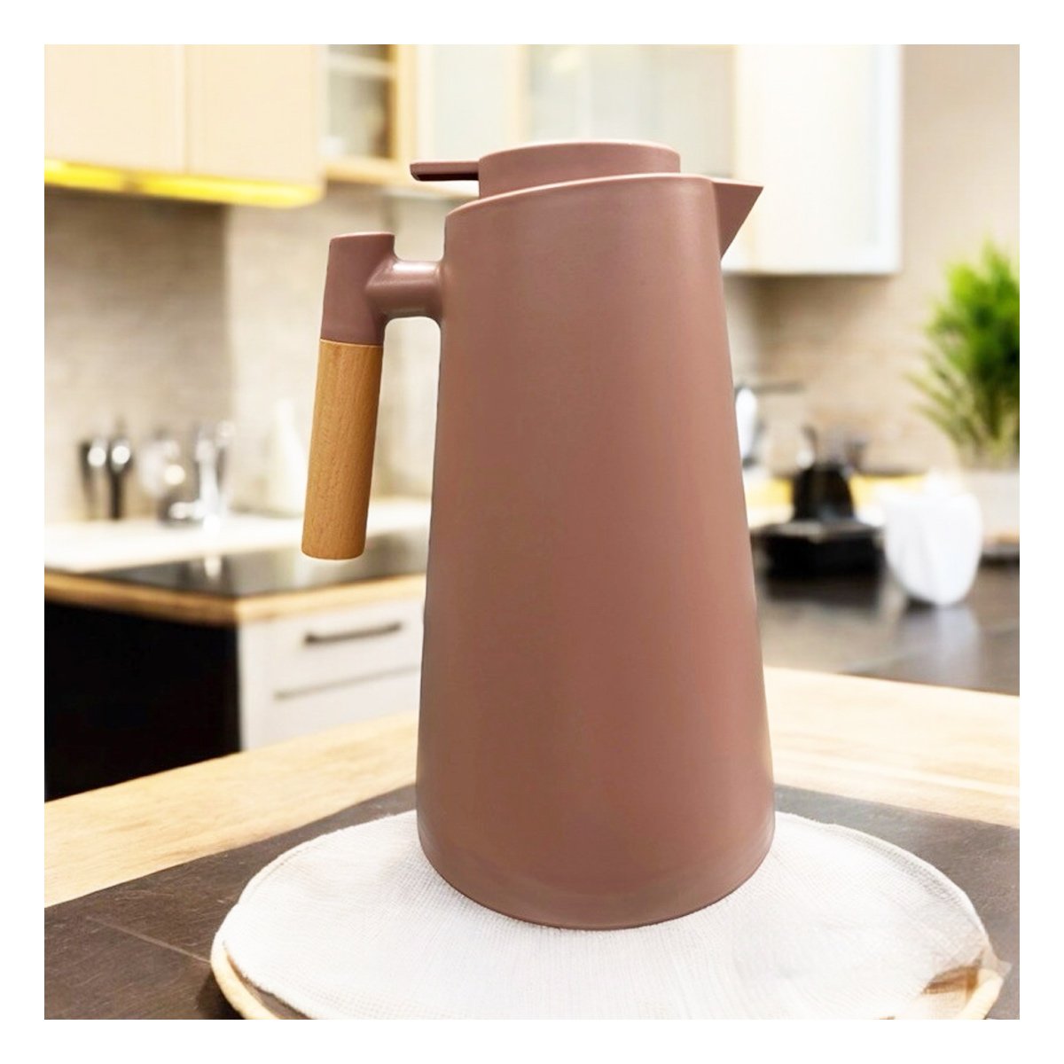 PACK6 ENVASE TERMO 1L MARRON CLARO CON MANGO DE MADERA PARA HOGAR Y COCINA YPAPEL REGALO - 5