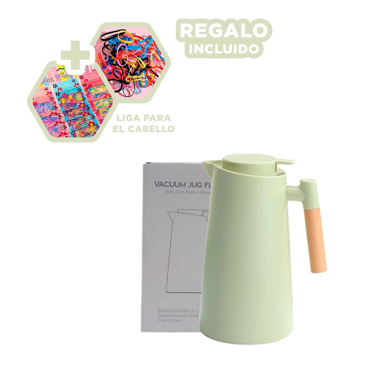 RECIPIENTE TERMO 1L VERDE CLARO CON MANGO DE MADERA FACIL DE USAR Y TRANSPORTAR YLIGAS REGALO - 2