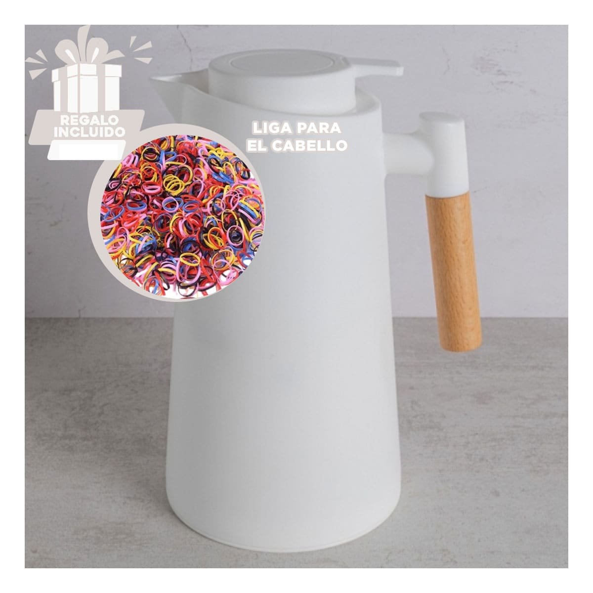 RECIPIENTE TERMO 1L COLOR BLANCO CON MANGO DE MADERA FUNCIONAL PARA CASA YLIGAS REGALO - 2
