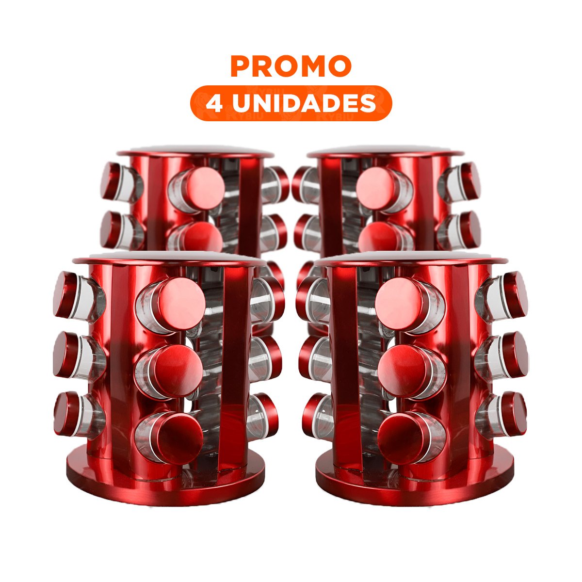 PACK4 SET CONDIMENTERO CIRCULAR ROJO CON 12 FRASCOS COMPACTO Y PERFECTO PARA ESPECIAS - 1