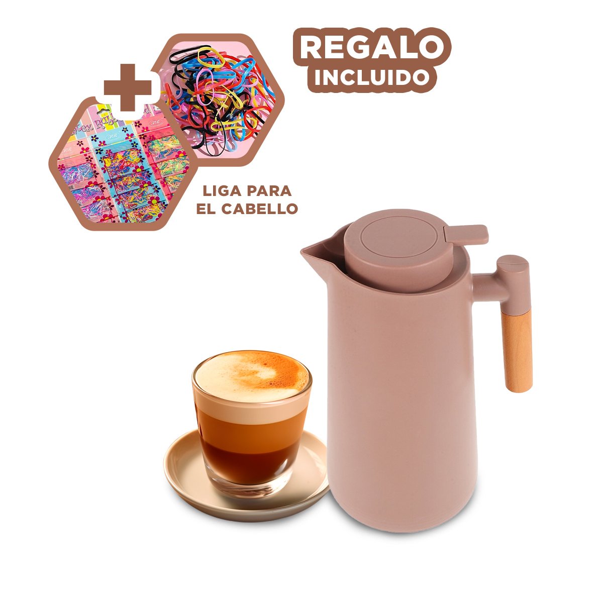 RECIPIENTE TERMO 1L MARRON CLARO CON MANGO DE MADERA FACIL DE USAR Y TRANSPORTAR YLIGAS REGALO - 2