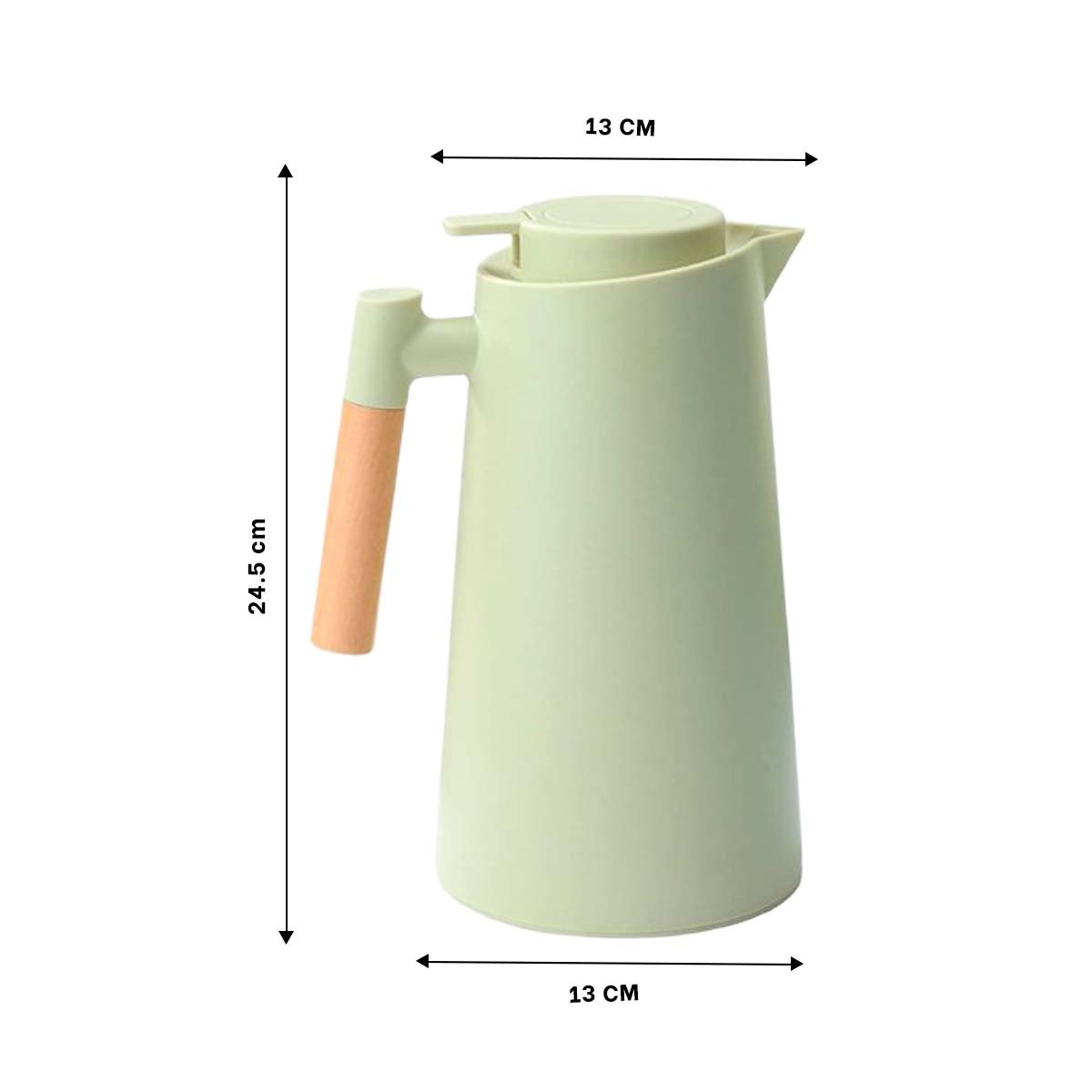 ENVASE TERMO 1L VERDE CLARO CON MANGO DE MADERA PERFECTO PARA CAFE Y TE DIARIO YREGALO STICKER - 4