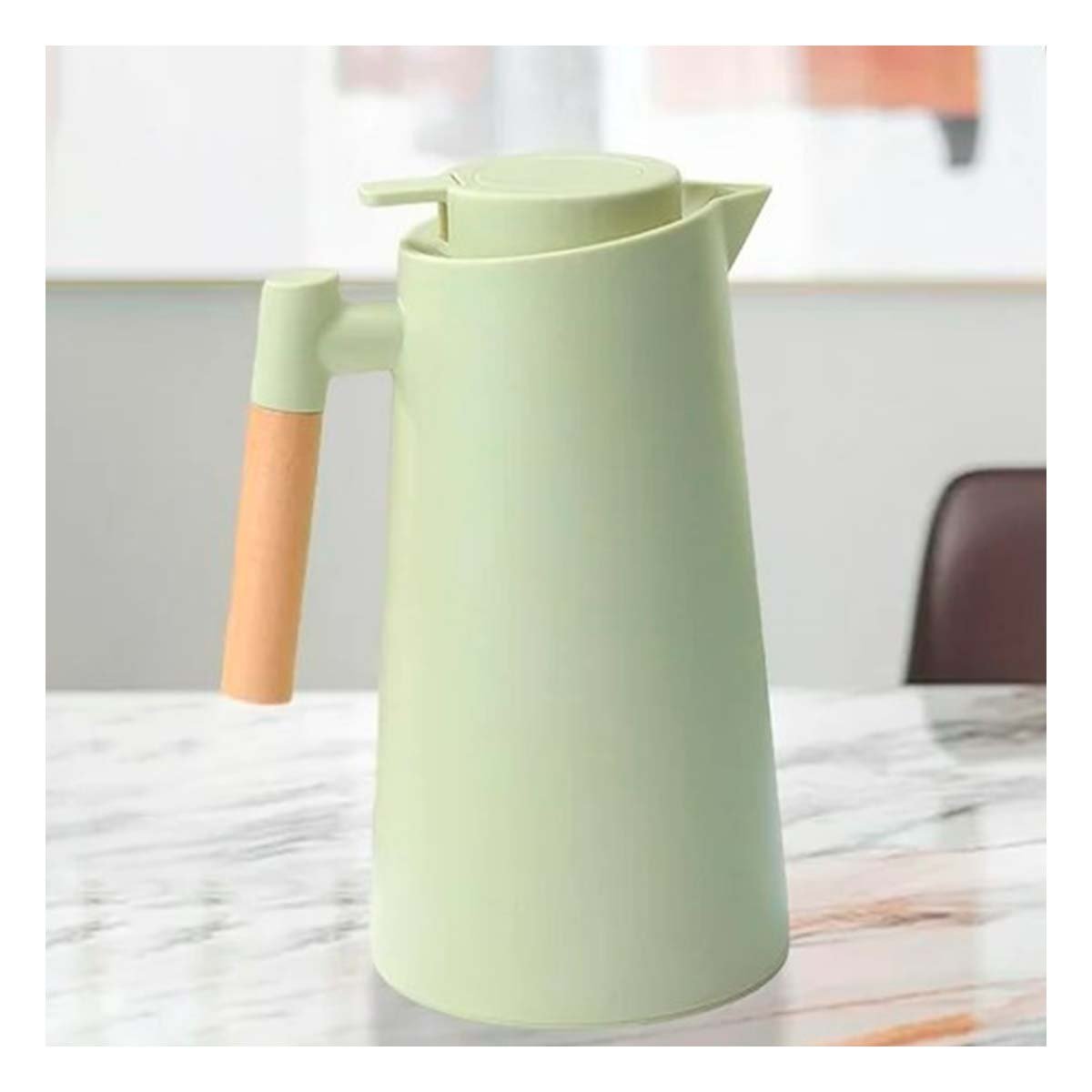 ENVASE TERMO 1L VERDE CLARO CON MANGO DE MADERA PERFECTO PARA CAFE Y TE DIARIO YREGALO STICKER - 5