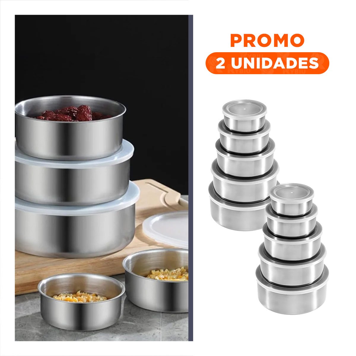PACK2 CONJUNTO DE ACERO CON TAPA DE PLASTICO PARA CONSERVACION YREGALO STICKER - 1
