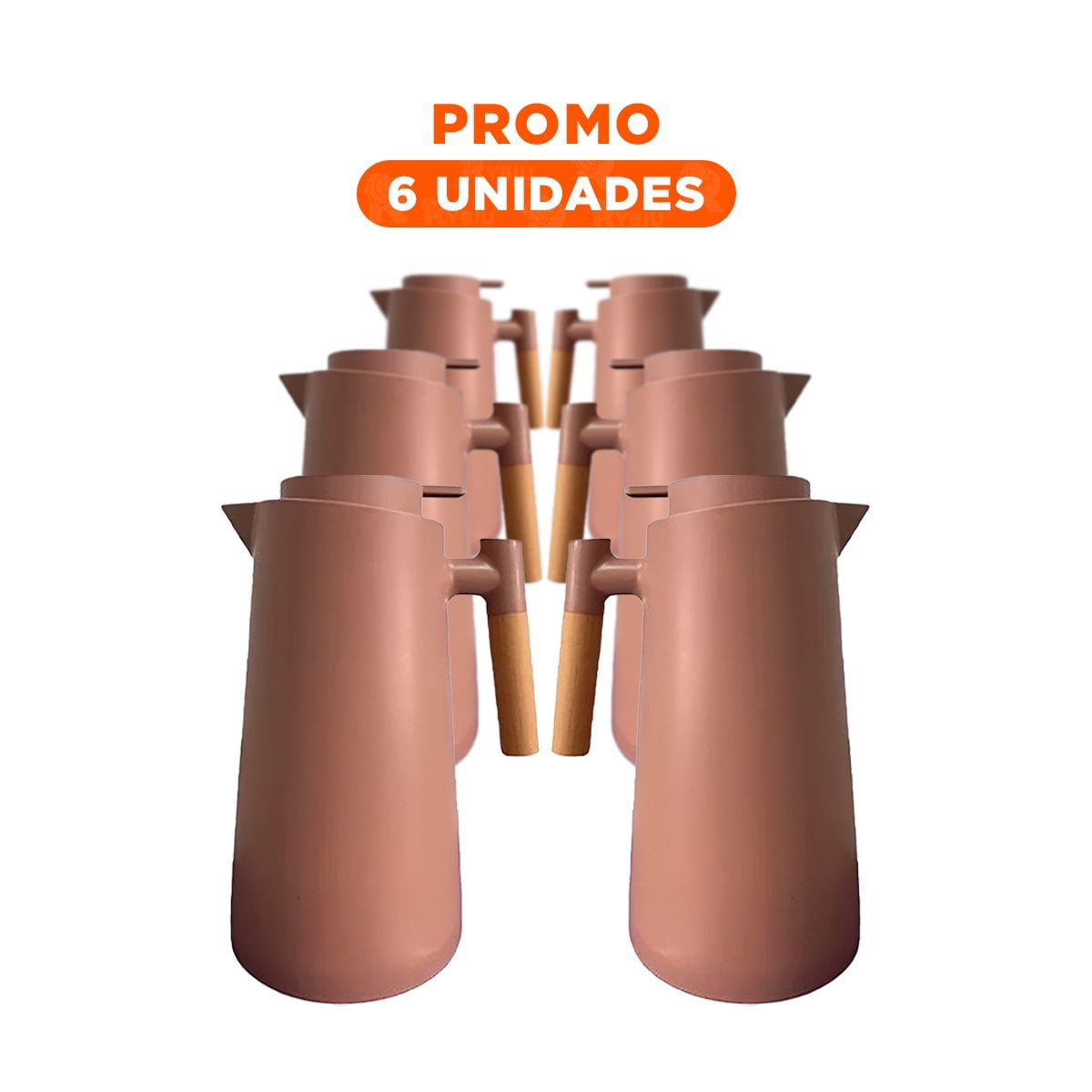 PACK6 RECIPIENTE TERMO 1L MARRON CLARO CON MANGO DE MADERA FACIL DE USAR YREGALO STICKER - 1
