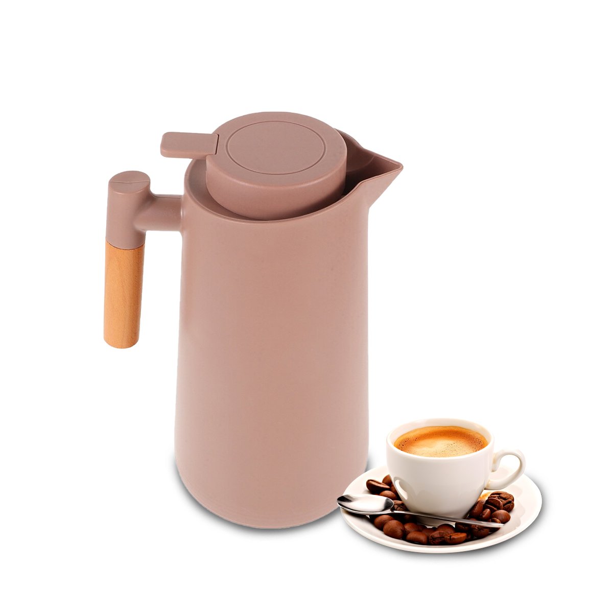 PACK6 RECIPIENTE TERMO 1L MARRON CLARO CON MANGO DE MADERA FACIL DE USAR YREGALO STICKER - 2