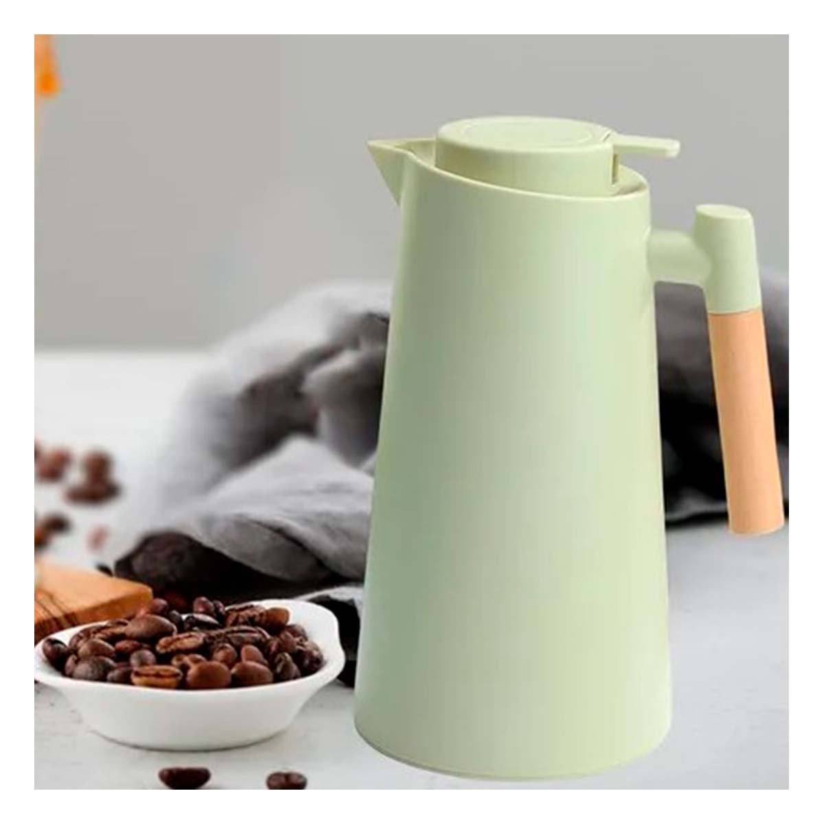 PACK2 ENVASE TERMO 1L VERDE CLARO CON MANGO DE MADERA DURADERA PARA USO DIARIO YREGALO STICKER - 3