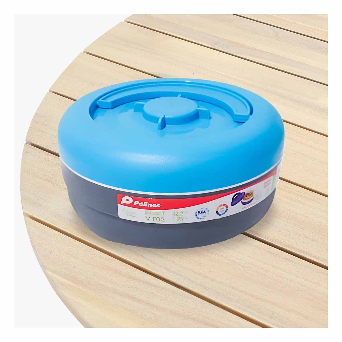 ENVASE TERMICO 1.25L CELESTE Y PLOMO PARA TRABAJO OFICINA O ESTUDIO YREGALO STICKER - 2