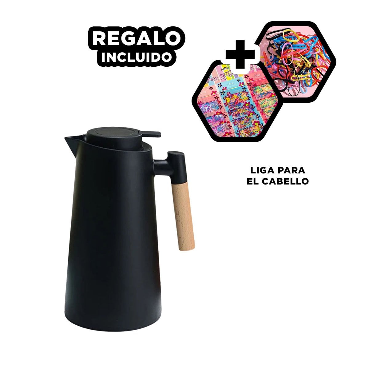 RECIPIENTE TERMO 1L COLOR NEGRO CON MANGO DE MADERA FUNCIONAL PARA CASA YLIGAS REGALO - 2