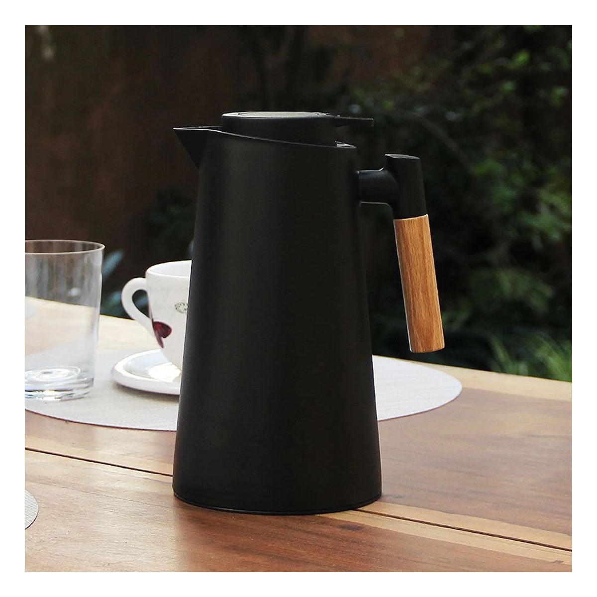 RECIPIENTE TERMO 1L COLOR NEGRO CON MANGO DE MADERA FUNCIONAL PARA CASA YLIGAS REGALO - 3