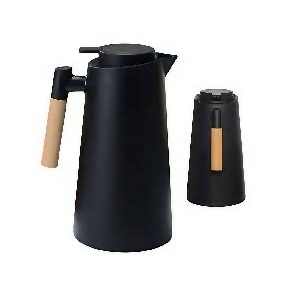 RECIPIENTE TERMO 1L COLOR NEGRO CON MANGO DE MADERA FUNCIONAL PARA CASA YLIGAS REGALO - 5