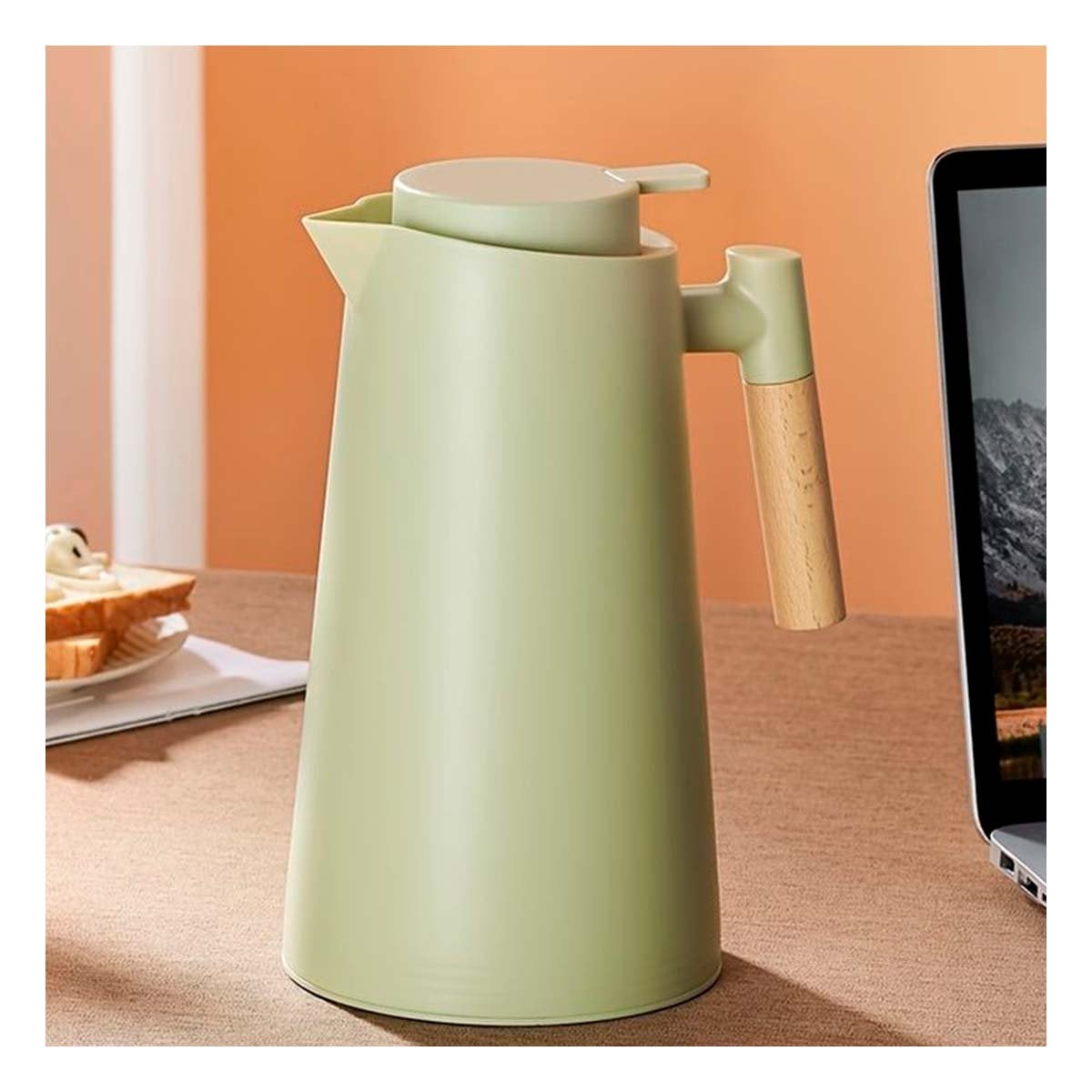 CONTENEDOR TERMO 1L VERDE CLARO CON MANGO DE MADERA SEGURO Y RESISTENTE PARA COCINA YPOST IT - 1