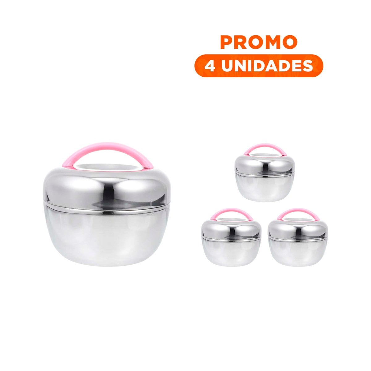 PACK4 CONTENEDOR TERMO ROSA Y PLATEADO 1L CIRCULAR SEGURO Y CONFIABLE PARA MANTENER COMIDAS - 1