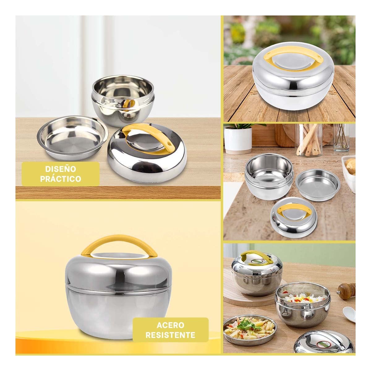 BOTE TERMO AMARILLO Y PLOMO 1L CIRCULAR PARA GUARDAR COMIDAS EN CASA DE FORMA SEGURA YPOST IT - 2