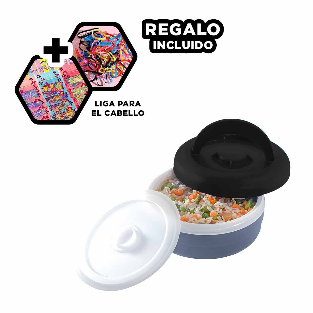 LONCHERA TERMICA CIRCULAR 1.25L NEGRO Y PLOMO COMODA DE TRANSPORTAR YLIGAS REGALO - 2