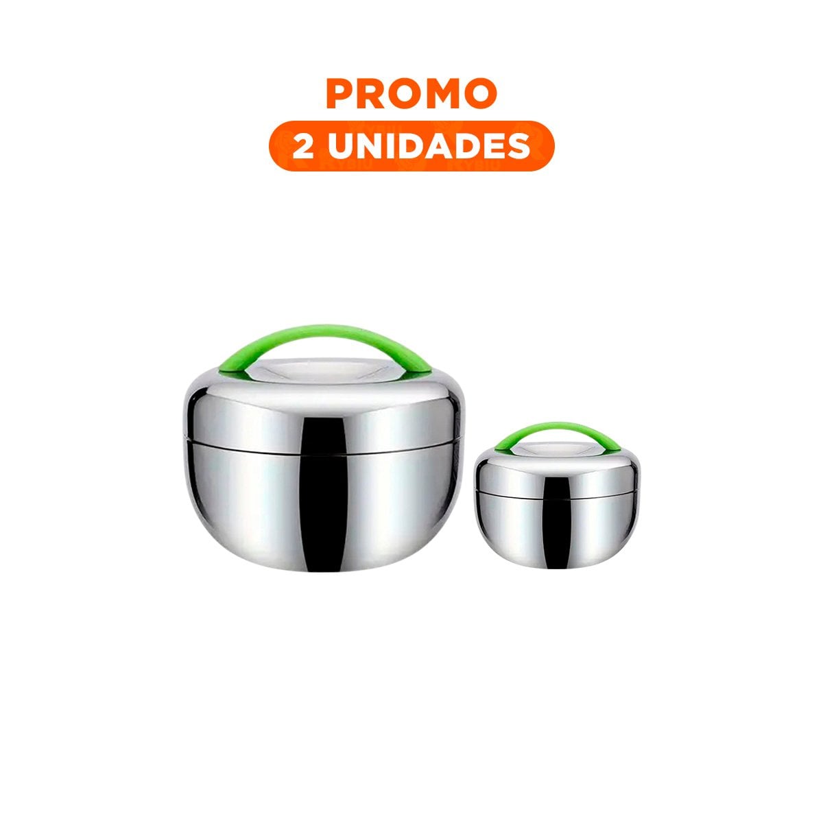 PACK2 CONTENEDOR CIRCULAR 1L ACERO VERDE Y PLATEADO PARA CONSERVACION DE ALIMENTOS - 1