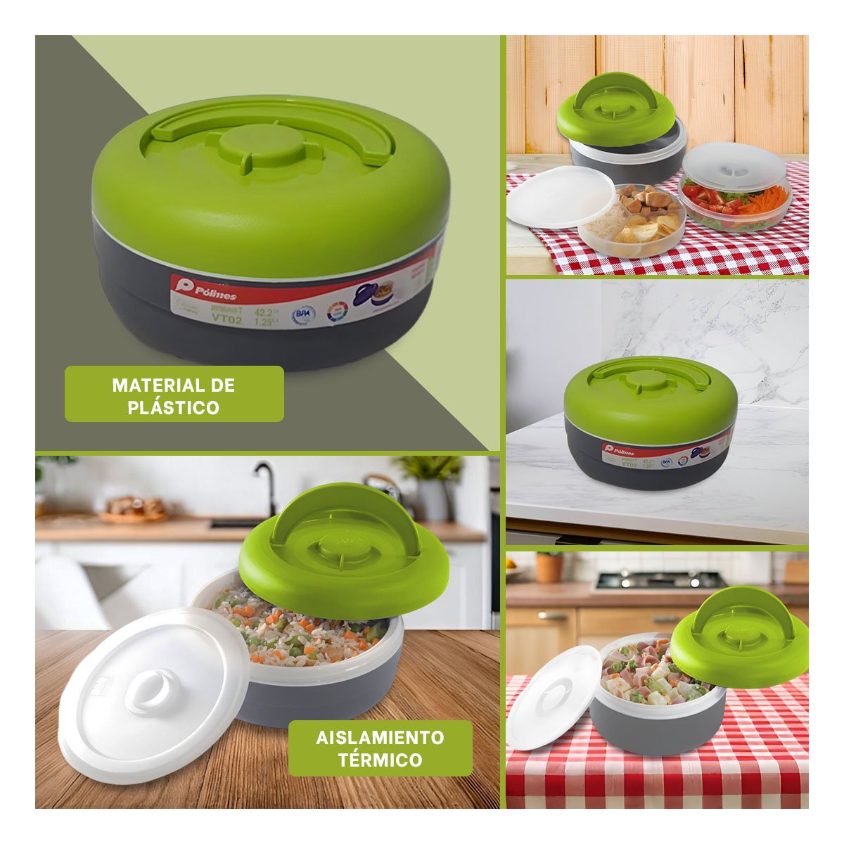 CONTENEDOR TERMICO PORTATIL 1.25L VERDE CLARO Y PLOMO YPOST IT - 2