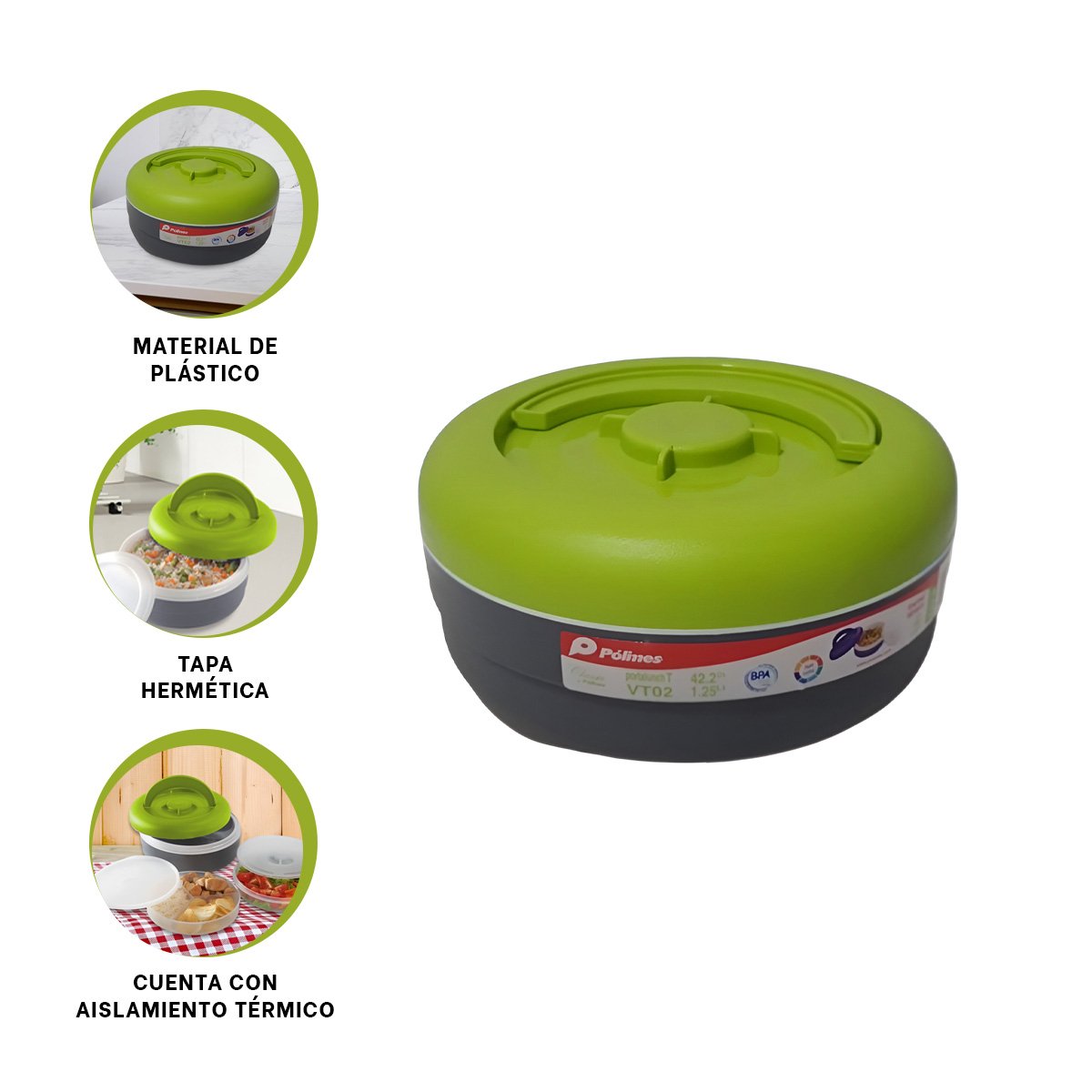 CONTENEDOR TERMICO PORTATIL 1.25L VERDE CLARO Y PLOMO YPOST IT - 5