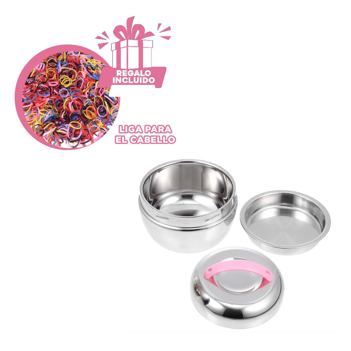 CONTENEDOR TERMO ROSA Y PLATEADO 1L CIRCULAR PARA TRANSPORTAR COMIDAS AL TRABAJO YLIGAS REGALO - 2