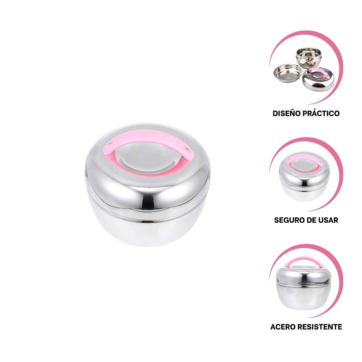 CONTENEDOR TERMO ROSA Y PLATEADO 1L CIRCULAR PARA TRANSPORTAR COMIDAS AL TRABAJO YLIGAS REGALO - 5