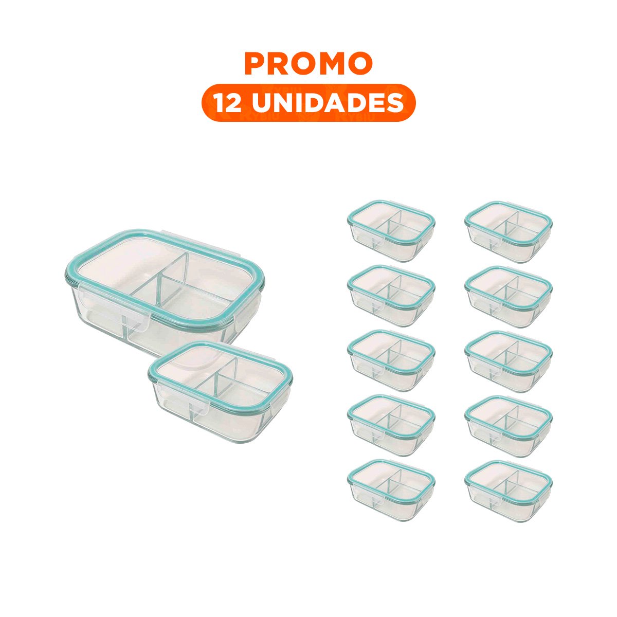 PACK12 CONTENEDOR DE VIDRIO PARA LLEVAR ALIMENTOS 1040 ML CON DIVISIONES LINEA CELESTE - 1