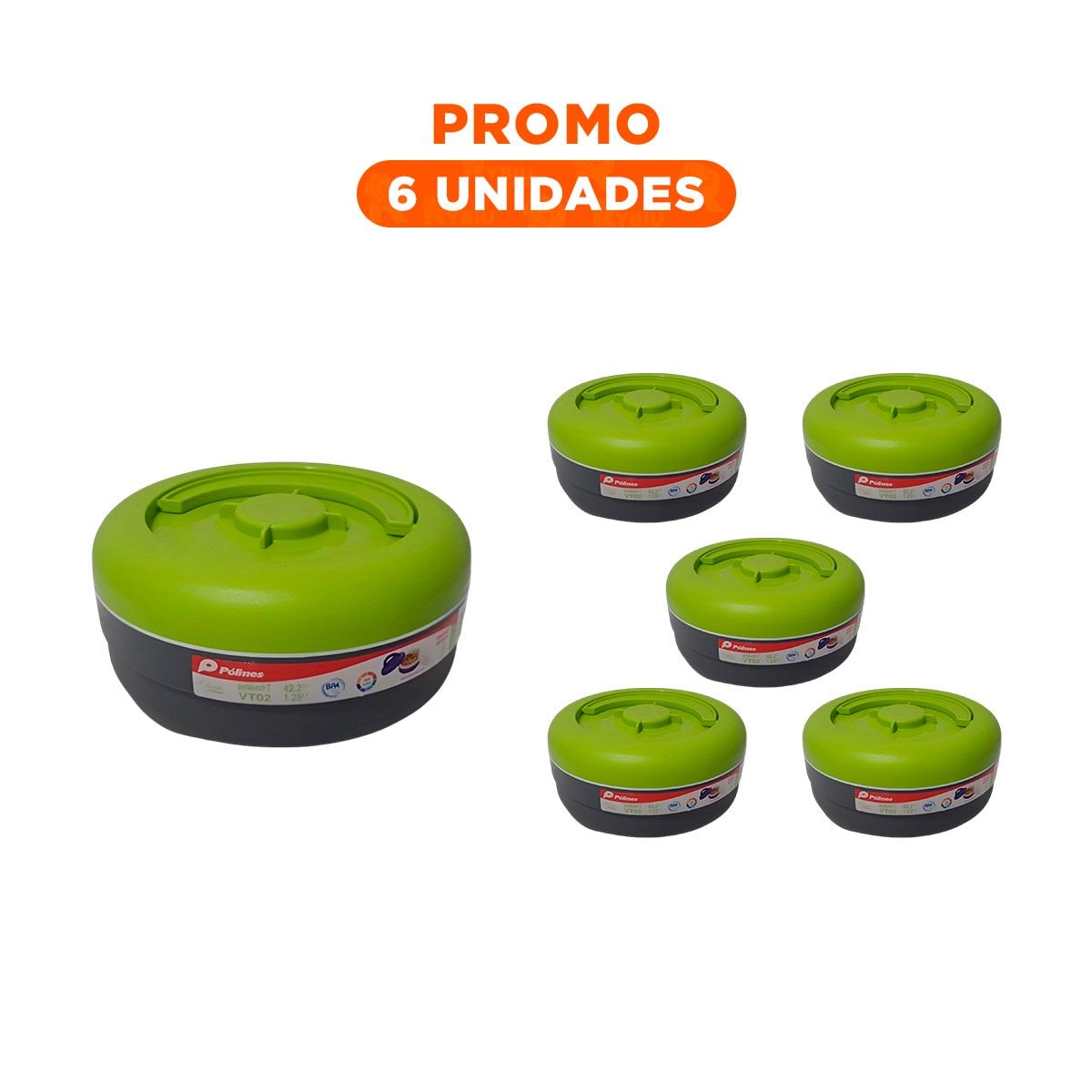 PACK6 ENVASE CON SELLADO SEGURO PARA TRANSPORTE 1.25L VERDE CLARO Y PLOMO YREGALO STICKER - 1