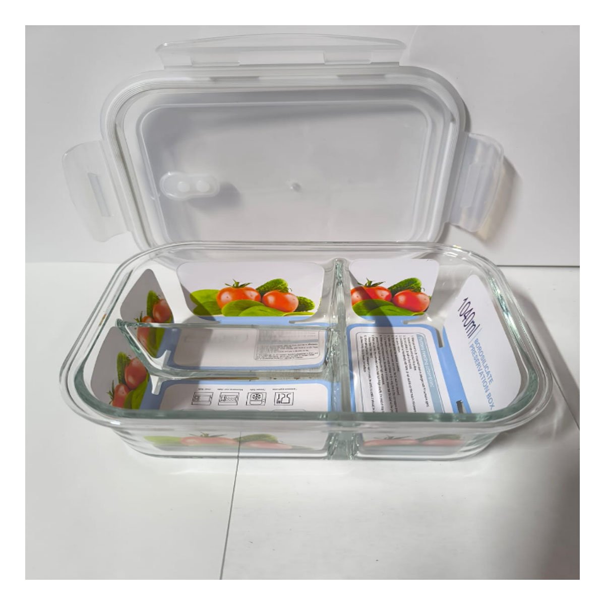 PACK4 RECIPIENTE DE VIDRIO 1040ML CON DISEÑO RECTANGULAR PRACTICO YPAPEL REGALO - 5
