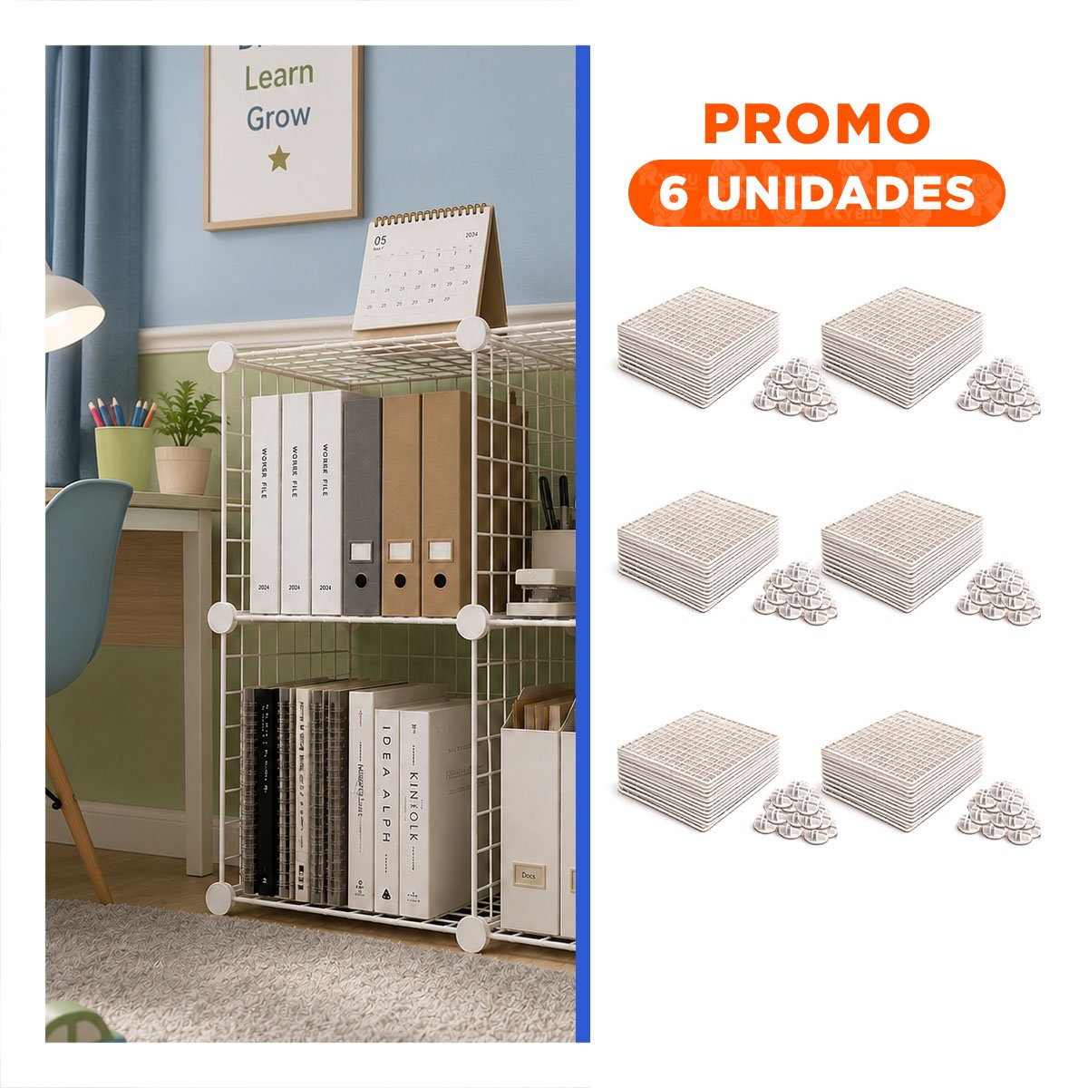 PACK6 ESTRUCTURA MODULAR DE REJILLAS 16PZS PARA USO DOMESTICO BLANCO Y+REGALO STICKER - 1