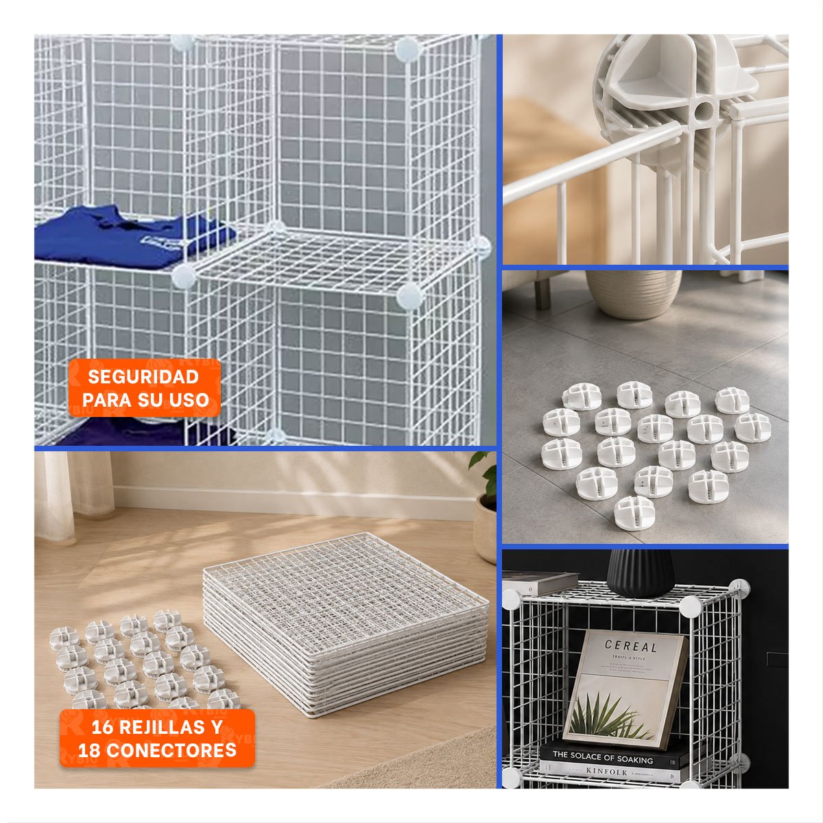 ORGANIZADOR DE REJILLAS 16PZS CON SISTEMA MODULAR Y PRESENTACION BLANCO Y+LIGAS REGALO - 1
