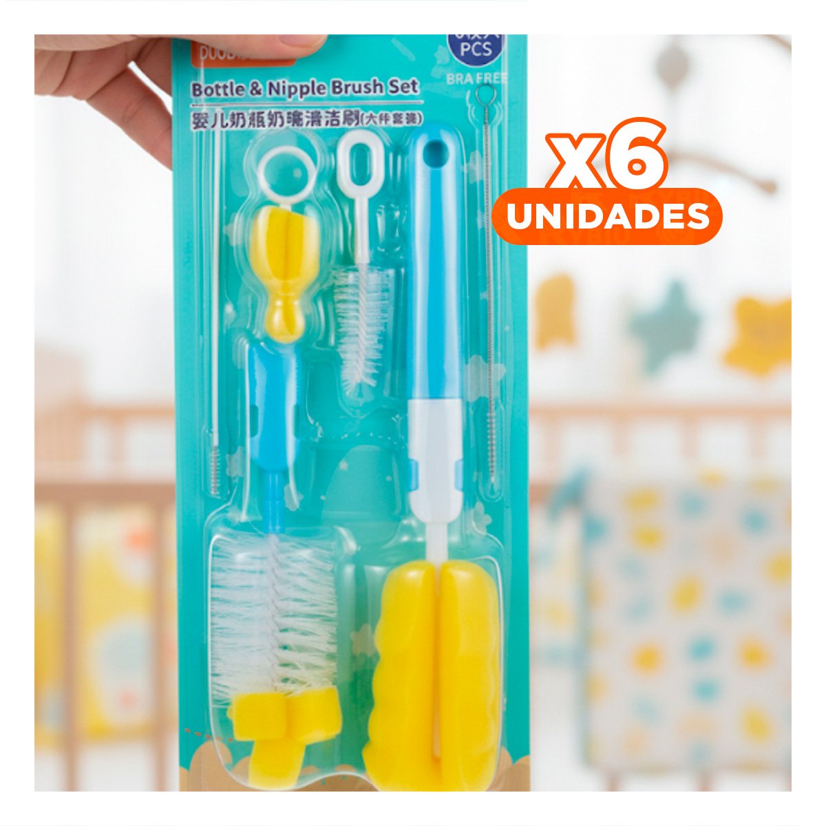 PACK6 ESCOBILLON PRACTICO CON BASE PARA ORGANIZAR HOGAR 6PZS BASE CELESTE YPAPEL REGALO - 1